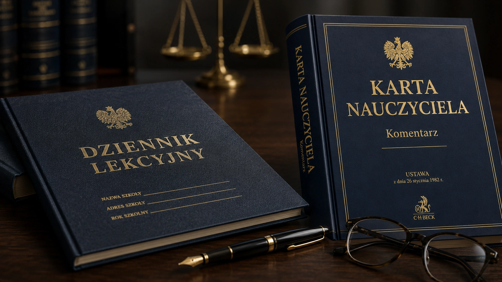 Dziennik szkolny i Karta Nauczyciela na biurku — odpowiedzialność dyscyplinarna nauczyciela